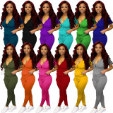 Solid Hooded Zipper Short Sleeve Two Piece Sets BS-1303