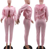 Solid Fleece Zipper Hoodie+Tank Top+Pants 3 Piece Sets TK-6209