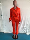 Plus Size Solid Zipper Long Sleeve 2 Piece Pants Set OMY-80081