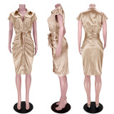 Sexy Short Sleeve Sashes Midi Shirt Dress ASL-6393