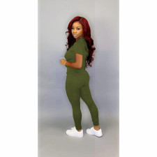 Solid Hooded Zipper Short Sleeve Two Piece Sets BS-1303