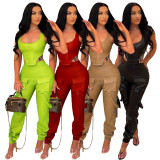 PU Leather Sleeveless Two Piece Pants Set SFY-2156