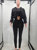 Solid Fleece Zipper Hoodie+Tank Top+Pants 3 Piece Sets TK-6209