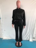 Plus Size Solid Zipper Long Sleeve 2 Piece Pants Set OMY-80081