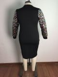 Plus Size Sequin Sleeve Patchwork Midi Dress OSM-5297