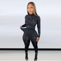 Sexy Hole Hollow Out Long Sleeve 2 Piece Sets LSD-82014
