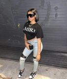 Letter Print O Neck Short Sleeve Cropped T Shirt LSD-82012
