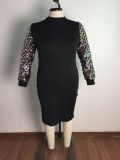Plus Size Sequin Sleeve Patchwork Midi Dress OSM-5297
