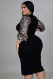 Plus Size Sequin Sleeve Patchwork Midi Dress OSM-5297