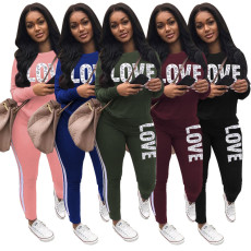 Plus Size Letter Print Long Sleeve 2 Piece Sets SH-38555