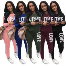 Plus Size Letter Print Long Sleeve 2 Piece Sets SH-38555