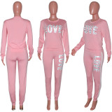 Plus Size Letter Print Long Sleeve 2 Piece Sets SH-38555