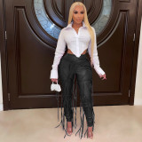 PU Leather Bandage Skinny Pants CHY-1351
