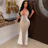 Sexy Hot Drilling Deep V Neck Maxi Evening Dress SH-390261