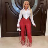 PU Leather Bandage Skinny Pants CHY-1351