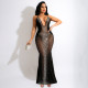 Sexy Hot Drilling Deep V Neck Maxi Evening Dress SH-390261