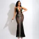Sexy Hot Drilling Deep V Neck Maxi Evening Dress SH-390261