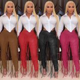 PU Leather Bandage Skinny Pants CHY-1351