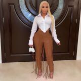 PU Leather Bandage Skinny Pants CHY-1351