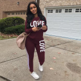 Plus Size Letter Print Long Sleeve 2 Piece Sets SH-38555