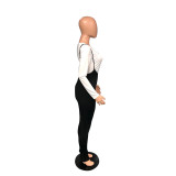 Plus Size Long Sleeve Top+Suspenders Pants 2 Piece Sets WAF-77414