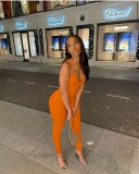 Sexy Solid V Neck Backless Cross Strap Tight Jumpsuit NIK-270