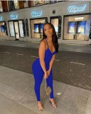 Sexy Solid V Neck Backless Cross Strap Tight Jumpsuit NIK-270