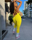 Sexy Solid V Neck Backless Cross Strap Tight Jumpsuit NIK-270