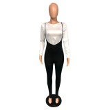 Plus Size Long Sleeve Top+Suspenders Pants 2 Piece Sets WAF-77414