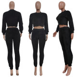 Solid Plush Long Sleeve Two Piece Sets TR-1191
