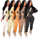 Solid Plush Long Sleeve Two Piece Sets TR-1191