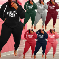 Plus Size Fleece Letter Hoodies Casual 2 Piece Sets WAF-7733056