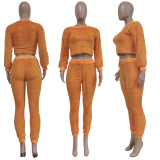 Solid Plush Long Sleeve Two Piece Sets TR-1191