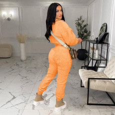 Solid Plush Long Sleeve Two Piece Sets TR-1191