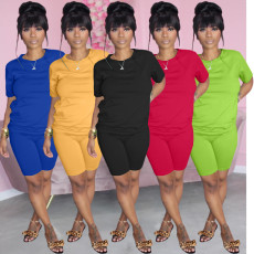 Solid Short Sleeve T Shirt And Shorts 2 Piece Sets WAF-77415