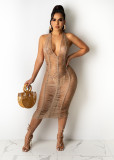 Sexy Knitted Crochet Halter Hollow Out Midi Dress ZSD-Z094