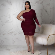 Plus Size Sexy Mesh One Shoulder Bodycon Dress ASL-7069