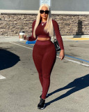 Solid Long Sleeve Slim Two Piece Pants Set ZSD-0444