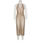 Sexy Knitted Crochet Halter Hollow Out Midi Dress ZSD-Z094