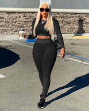 Solid Long Sleeve Slim Two Piece Pants Set ZSD-0444