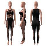 Sexy Mesh Patchwork Hollow Out Sleeveless Jumpsuit NIK-269
