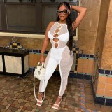 Sexy Mesh Patchwork Hollow Out Sleeveless Jumpsuit NIK-269
