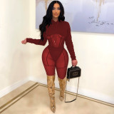 Sexy Mesh See Through Hooded Two Piece Pants Set BN-9318