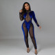 Sexy Hot Drilling Velour Mesh Patchwork Jumpsuit CYA-9538