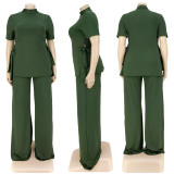 Plus Size Solid Split Top Wide Leg Pants 2 Piece Sets ASL-7070
