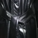 Black PU Leather Full Sleeve Belted Coat SH-390264
