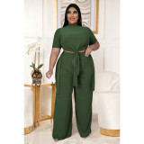 Plus Size Solid Split Top Wide Leg Pants 2 Piece Sets ASL-7070