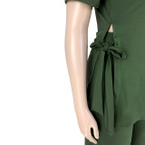 Plus Size Solid Split Top Wide Leg Pants 2 Piece Sets ASL-7070
