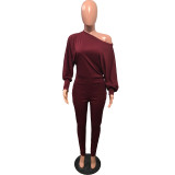 Plus Size Solid Off Shoulder Long Sleeve Jumpsuit OMY-80083