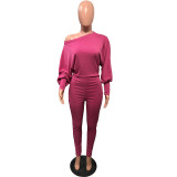 Plus Size Solid Off Shoulder Long Sleeve Jumpsuit OMY-80083